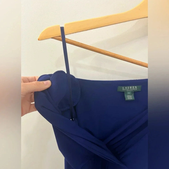 Lauren Ralph Lauren Blue Jewel Tone v neck A-line with pleating sleeveless 6 - Picture 4 of 9